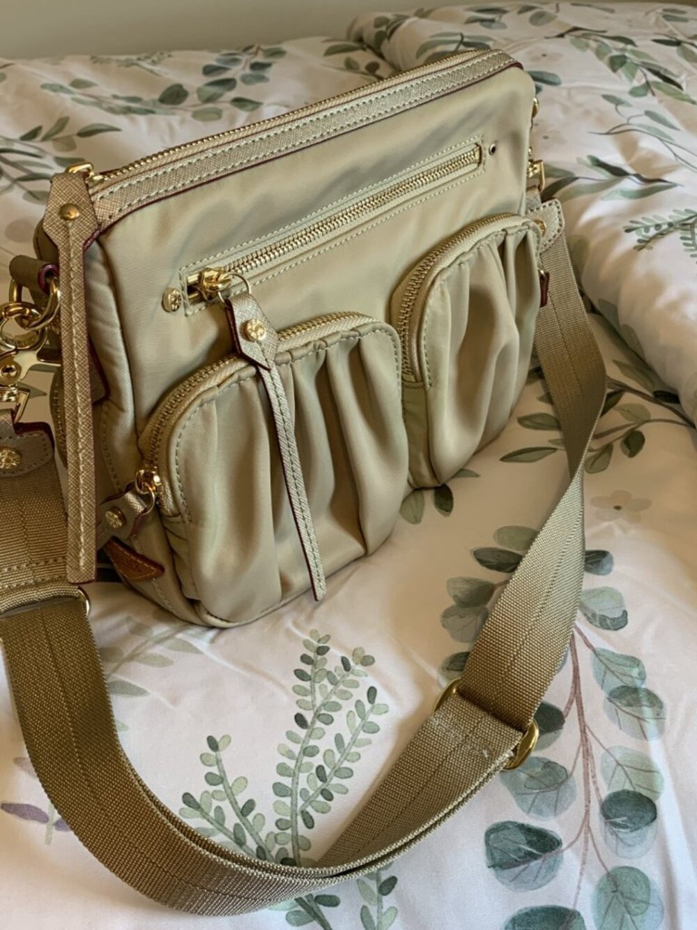 MZ Wallace Bedford Tan Nylon Bailey Crossbody EUC